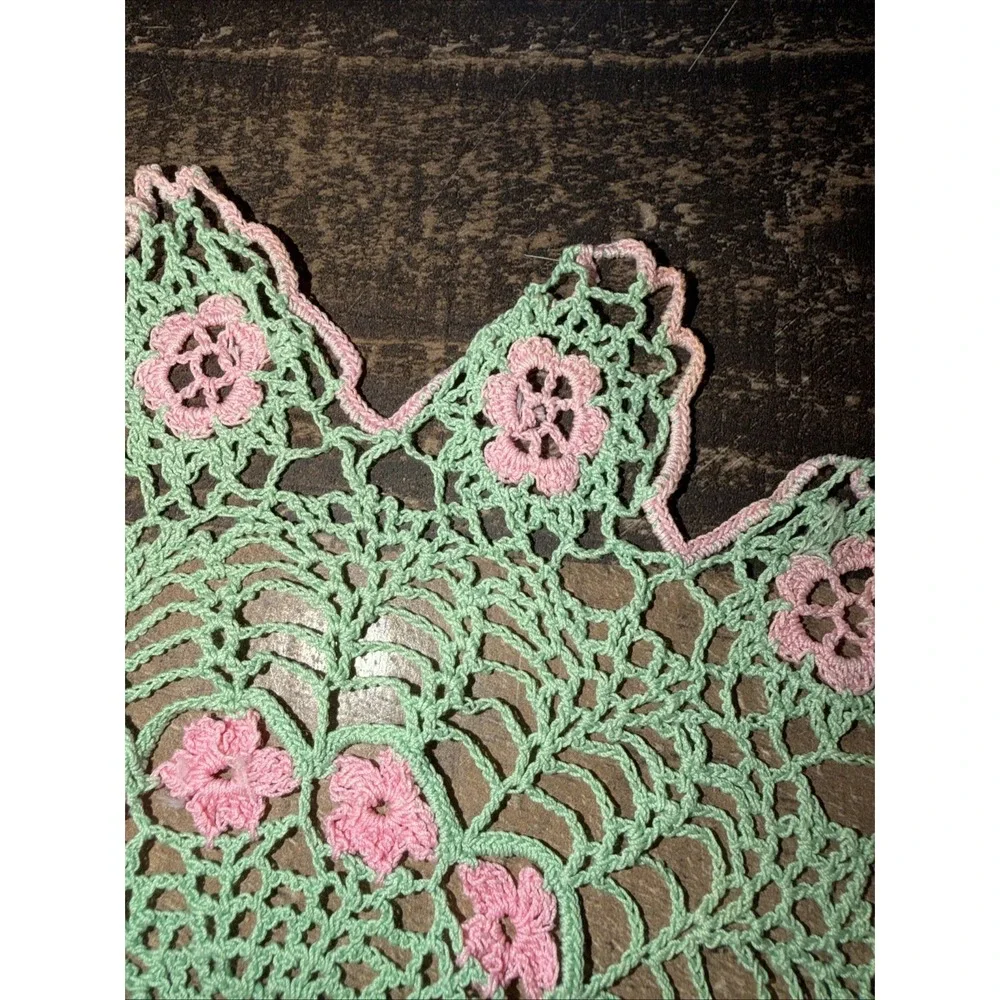 Vintage Handmade Crochet Doilies Lot Set of 3 Pink Green Purple Boho Table Decor